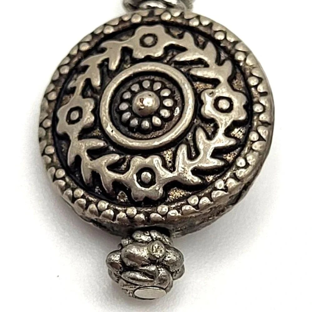 Silvertone Antiqued Button Medallion Style‎ Dangle Drop Hook Earrings